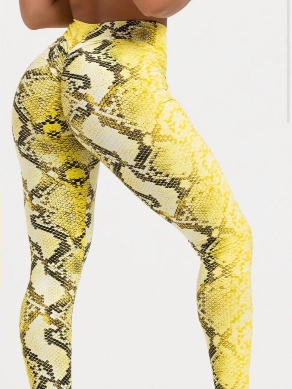 Lici Fit Lemon Bit Regular Scrunch Leggings Large Yellow Snake Print